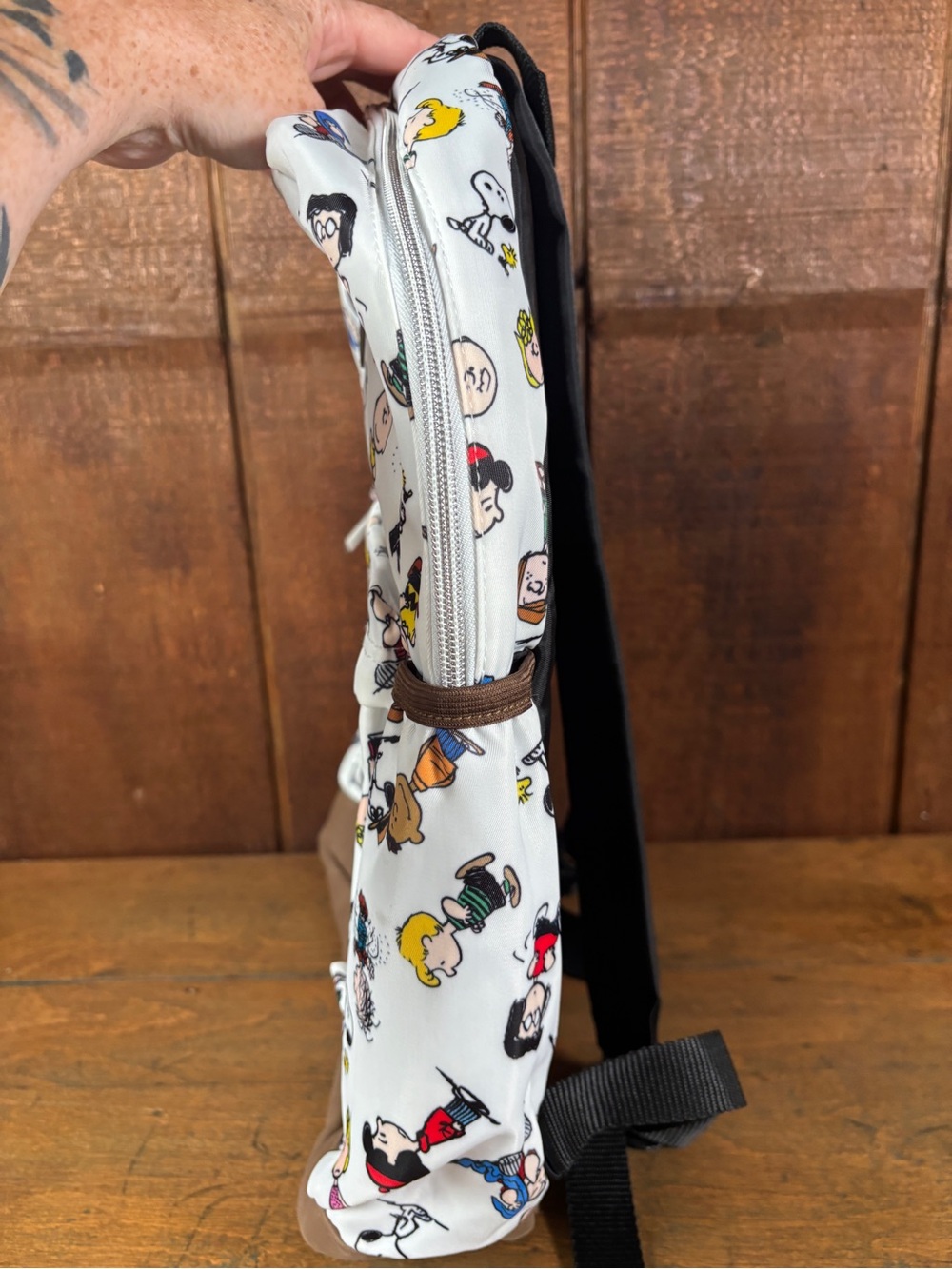 Peanuts Snoopy & FriendsWhite Character Print Backpack with Brown Base and Trim - Picture 7 of 10